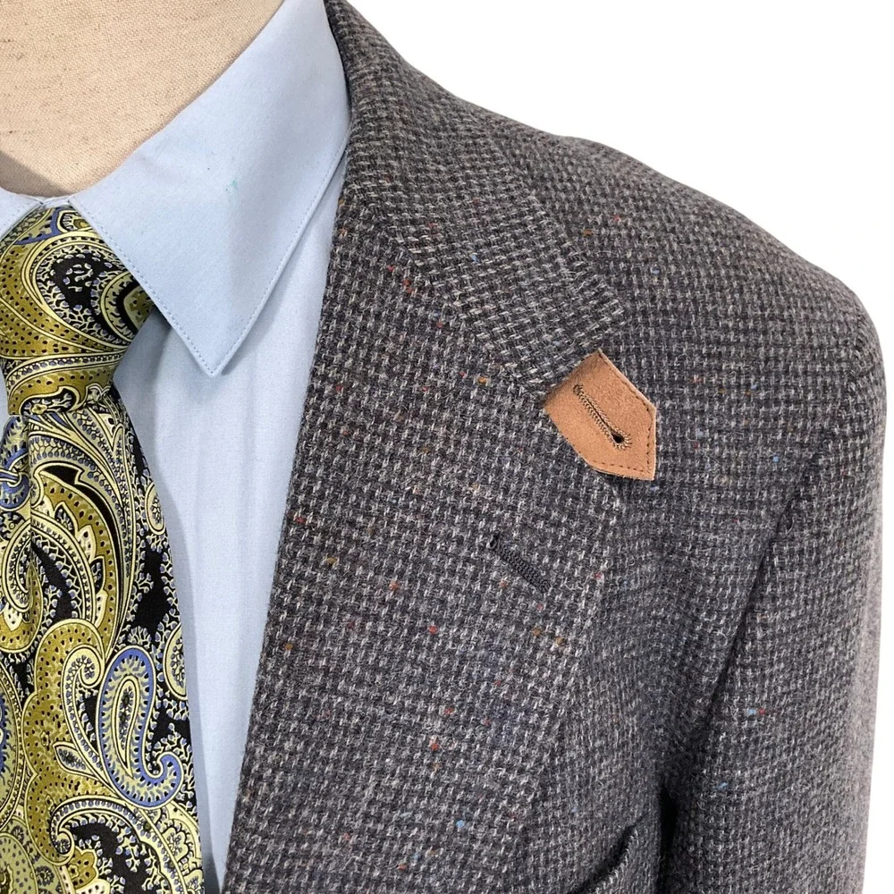 Stafford Country Blazer Mens 44L Gray Multi Tweed Elbow‎ Patch Collar Tab Jacket